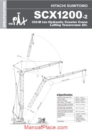 hitachi sumitomo scx1200 2tw hydraulic crawler crane specifications page 1