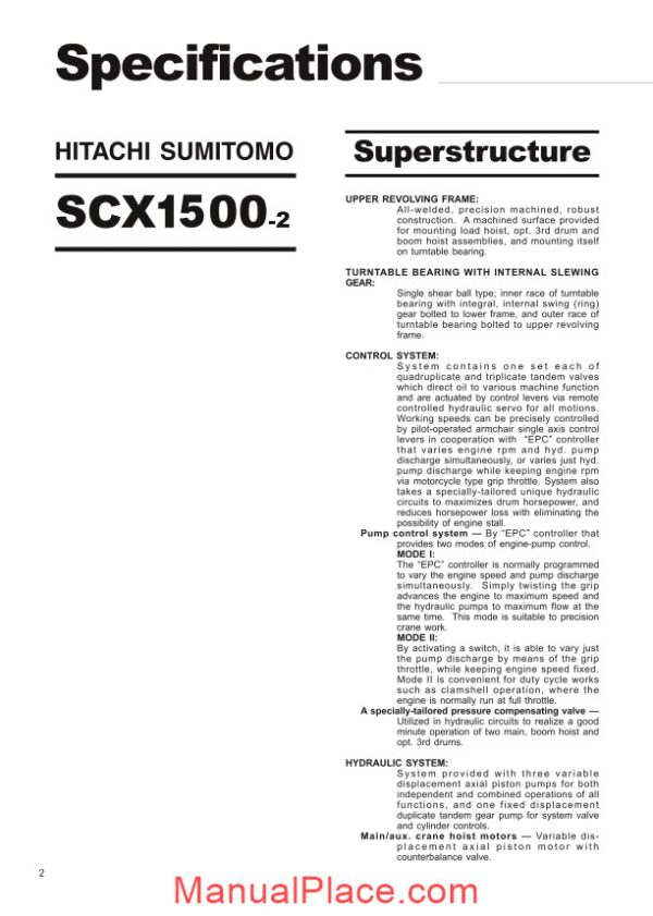 hitachi sumitomo scx1500 2 hydraulic crawler crane specifications page 2