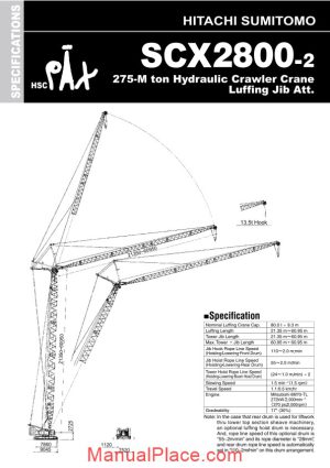 hitachi sumitomo scx2800 2tw hydraulic crawler crane specifications page 1