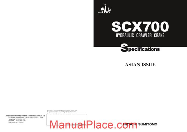 hitachi sumitomo scx700 hydraulic crawler crane specifications page 1