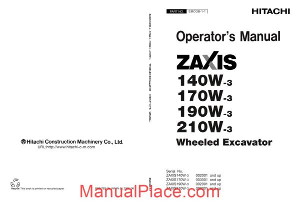 hitachi zaxis 140w 170w 190w 210w 3 operators manual page 1