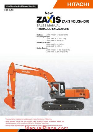 hitachi zaxis 400r 400lch hydraulic excavator sales manual page 1