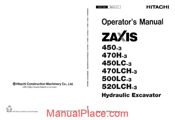 hitachi zaxis 450 470h 450lc 470lch 500lc 520lch 3 series operatior s manual page 1