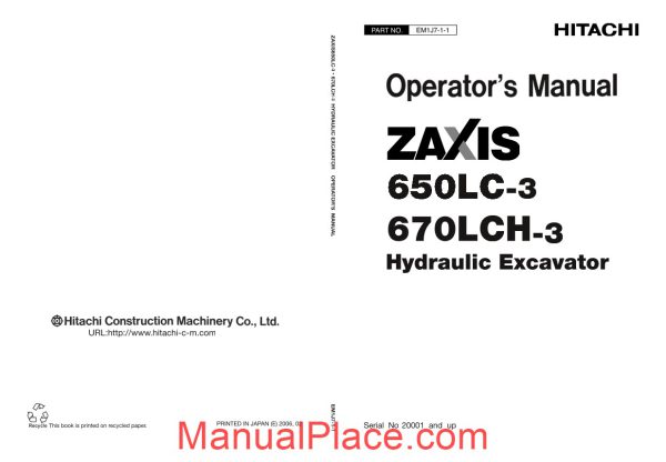 hitachi zaxis 650lc 670lch 3 operators manual page 1