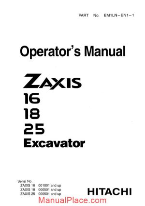 hitachi zaxis zx16 18 25 operator manual page 1