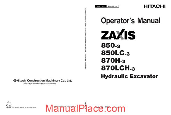 hitachi zw850 850lc 870h 870lch 3 hydraulic excavator operator manual page 1