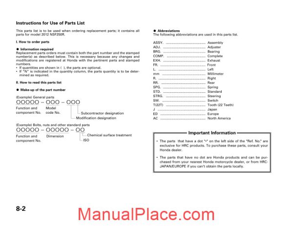 honda 2012 nsf250r parts list page 2