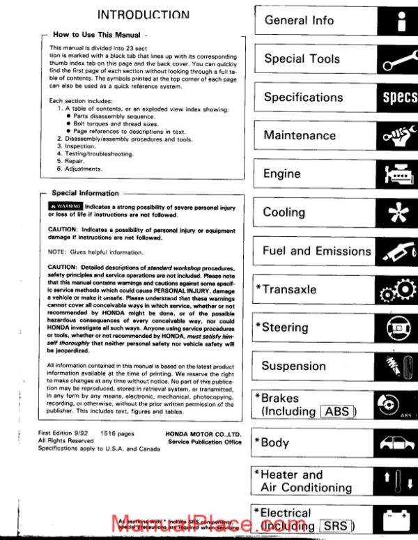 honda civic 1992 1995 service manual page 2