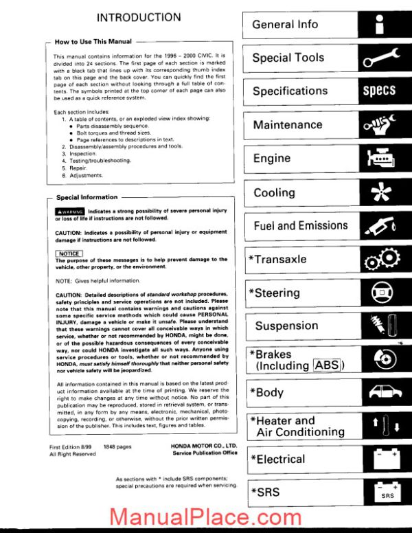 honda civic 1996 2000 service manual page 2