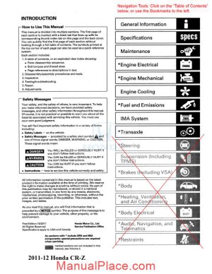 honda crz 2011 2012 service manual page 1