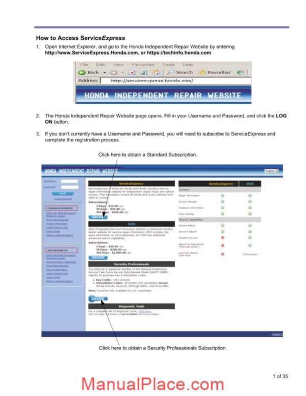honda independent repair website user guide page 2