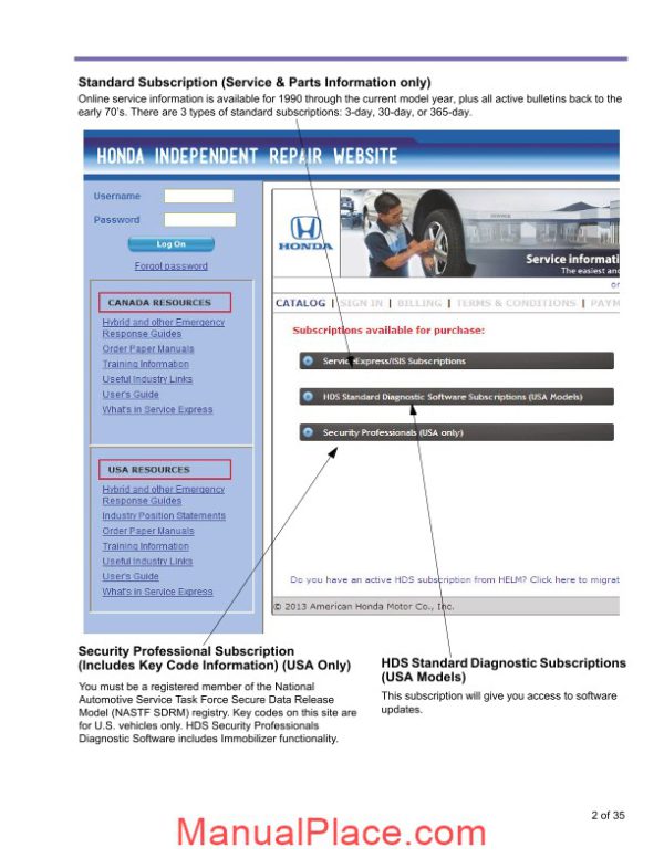 honda independent repair website user guide page 3