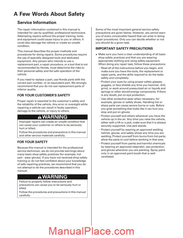 honda odyssey body repair manual 2011 2013 page 2