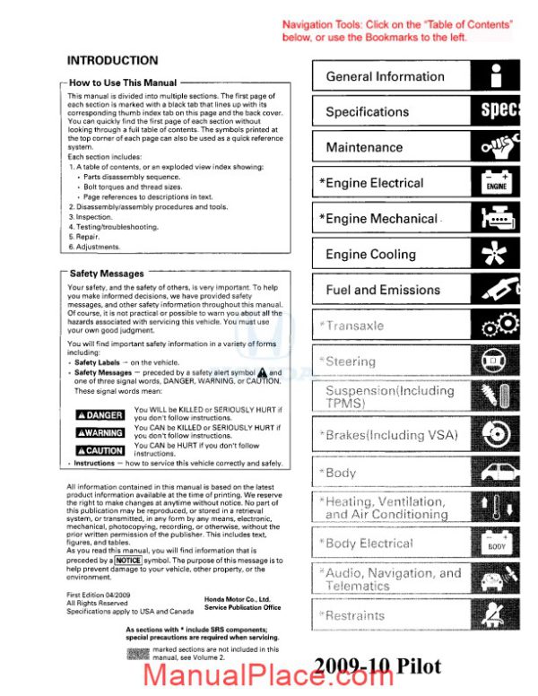 honda pilot service manual page 1