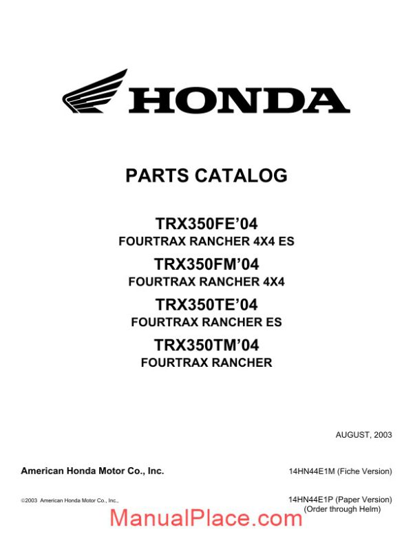 honda trx 350 parts catalog 2003 page 1