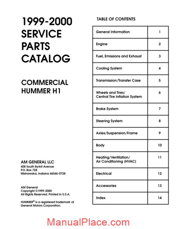 hummer 1999 2000 parts catalog page 1