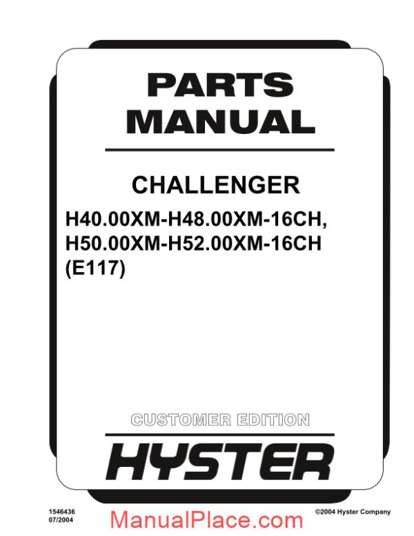 hyster challenger h40 00xm16ch 52 00xm16ch e117 parts manual page 1