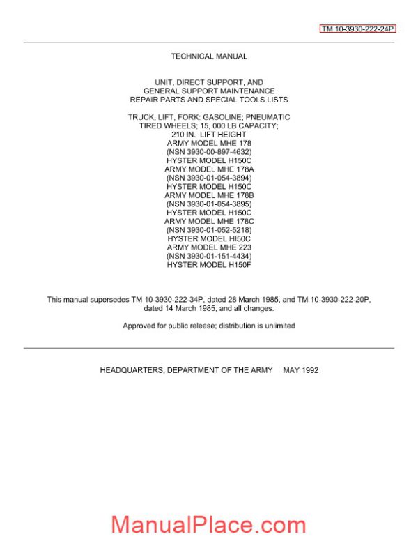 hyster h110f part catalogue page 1