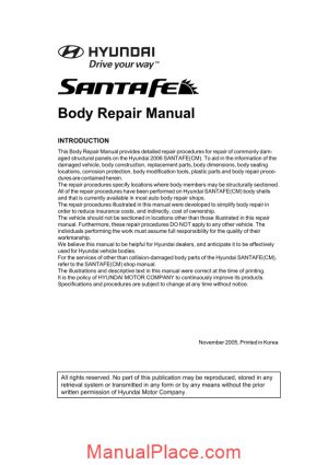 hyundai santafe 2005 body repair manual page 1