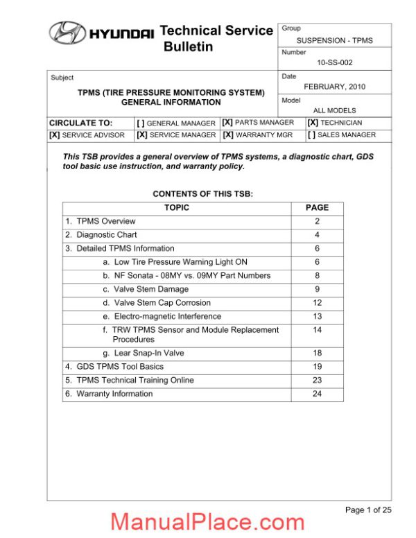 hyundai service bulletin tpms tire pressure monitoring system general information page 1