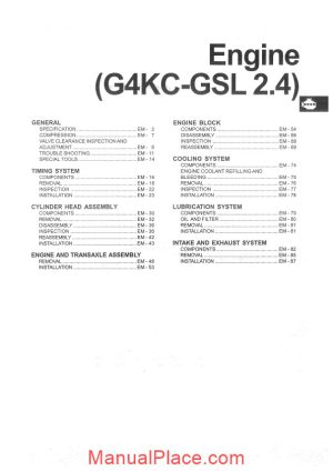 hyundai sonata nf 2005 2013 engine g4kc gsl 2 4 page 1