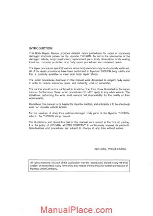 hyundai tucson 2004 body repair manual page 1