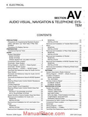 infinity coupe g35 2007 audio visual navigation telephone repair manual page 1