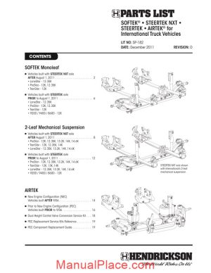 international vehicles sp182d hendrickson softek steertek airtek parts list page 1
