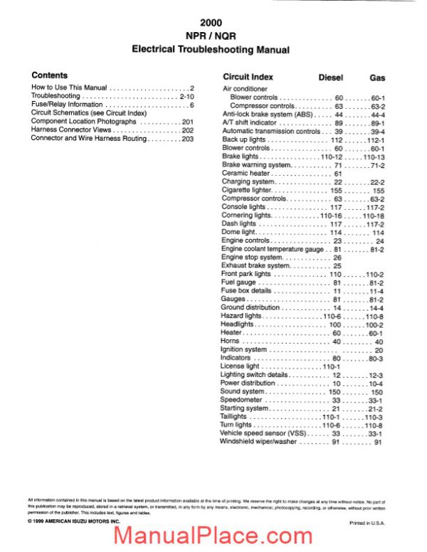 isuzu npr nqr 2000 electrical troubeshooting page 2