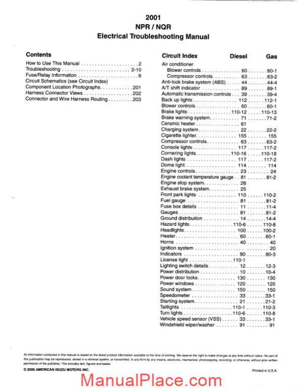 isuzu npr nqr 2001 electrical troubeshooting page 2