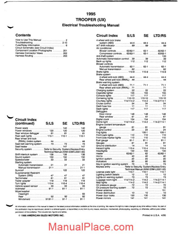 isuzu trooper ux 1995 electrical troubleshooting manual page 2