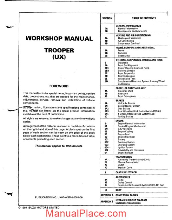 isuzu trooper ux 1995 workshop manual page 3