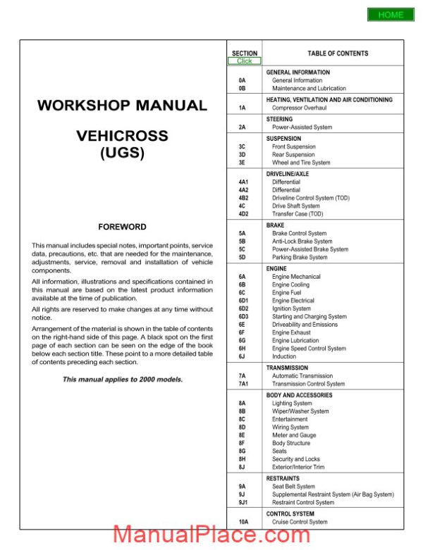 isuzu vehicross workshop manual page 1