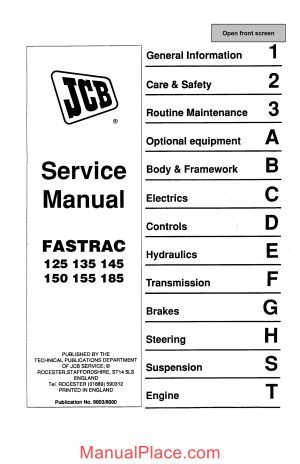 jcb fastrac 125 135 145 150 155 185 service manual page 1