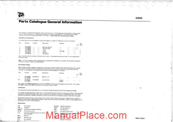 jcb old 112 114 parts catalogue page 3