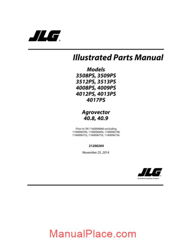 jlg 3508ps telehandler parts manual page 1