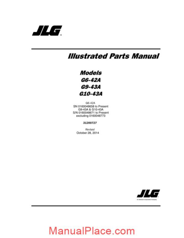 jlg g10 43a sn 0160048658 present telehandler parts manual page 1