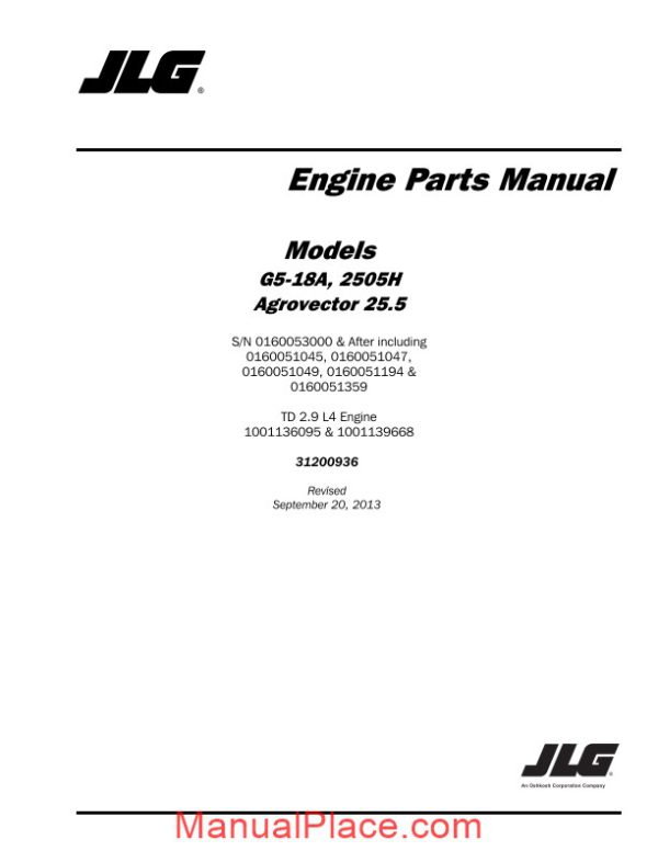 jlg g5 18a 2505h telehandler engine parts manual page 1