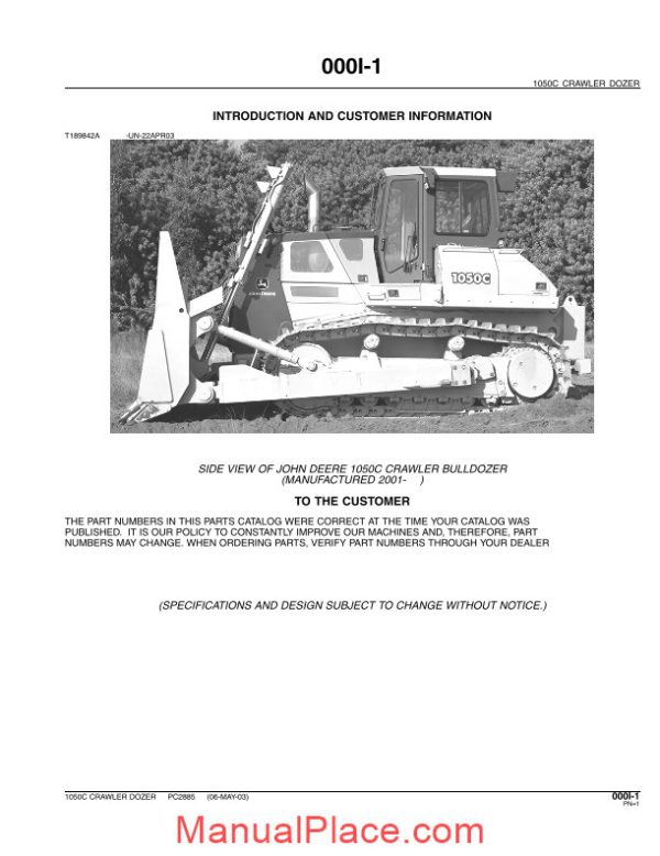 john deere 1050c crawler bulldozer parts catalog page 3