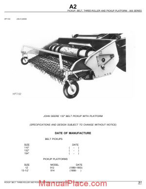 john deere 132 belt pickup with platform parts catalog page 1