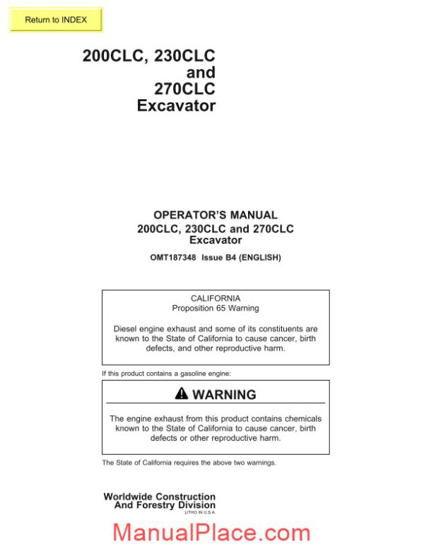 john deere 200 230 270clc operator manual page 1