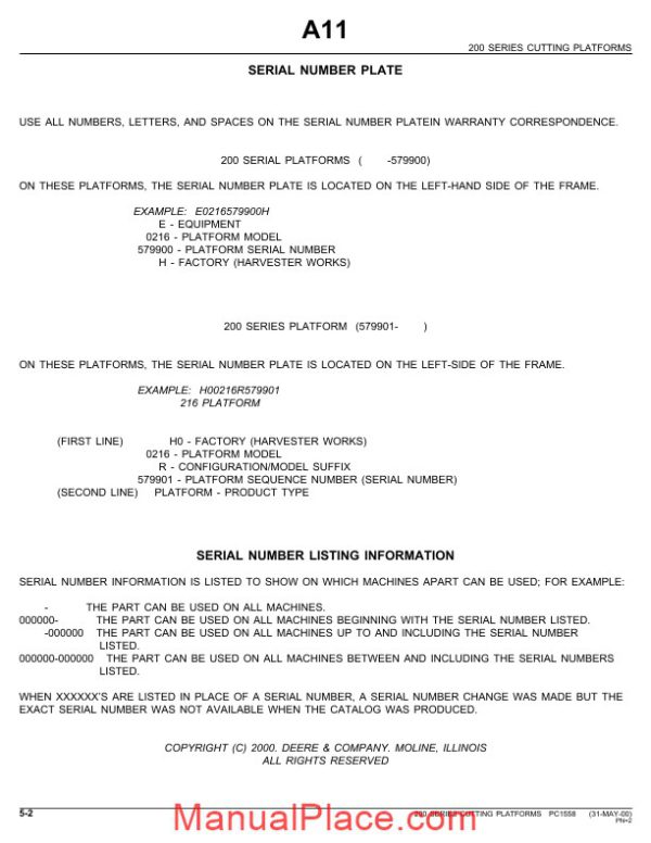 john deere 224 rigid cutterbar platform parts catalog page 2