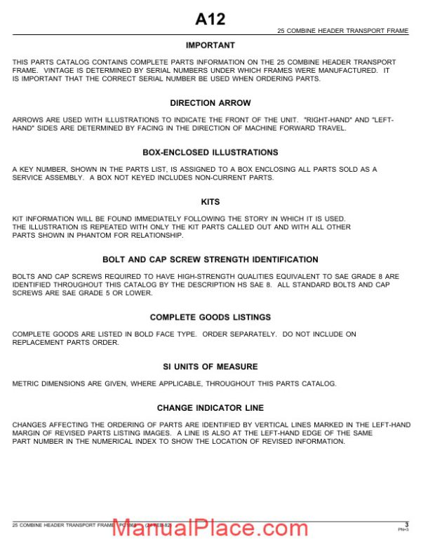 john deere 25 combine header transport frame parts catalog page 3