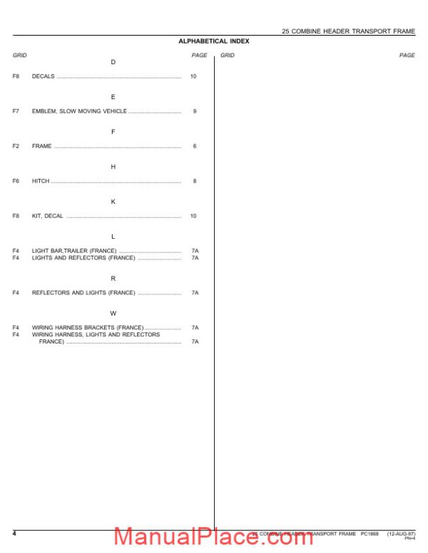 john deere 25 combine header transport frame parts catalog page 4