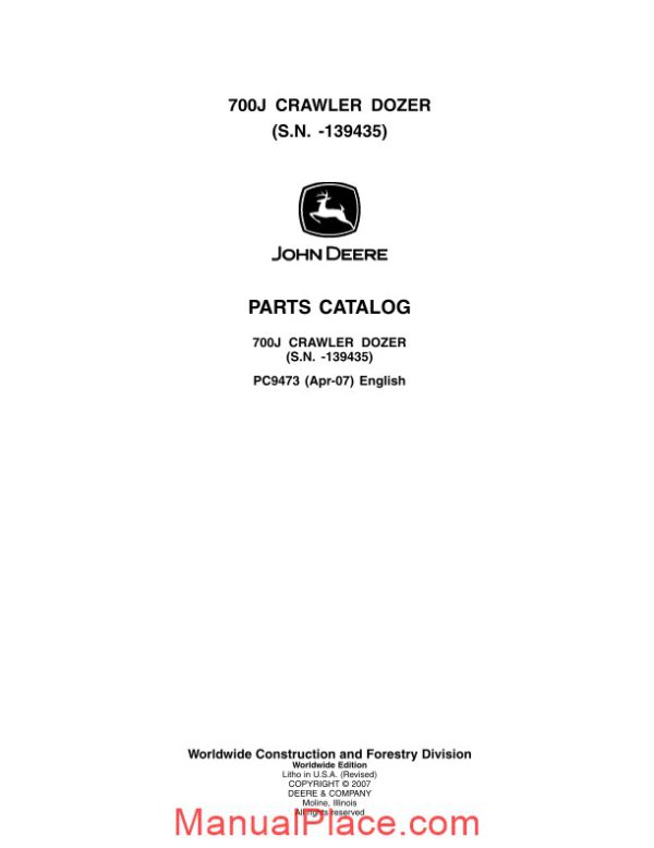 john deere 700j crawler dozer parts catalog page 1