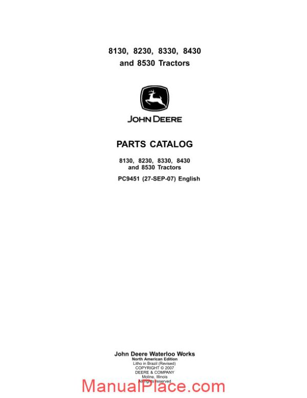 john deere 8130 8230 8330 8430 8530 tractor parts catalog page 1