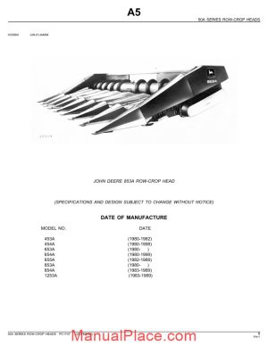 john deere 853a row crop head parts catalog page 1