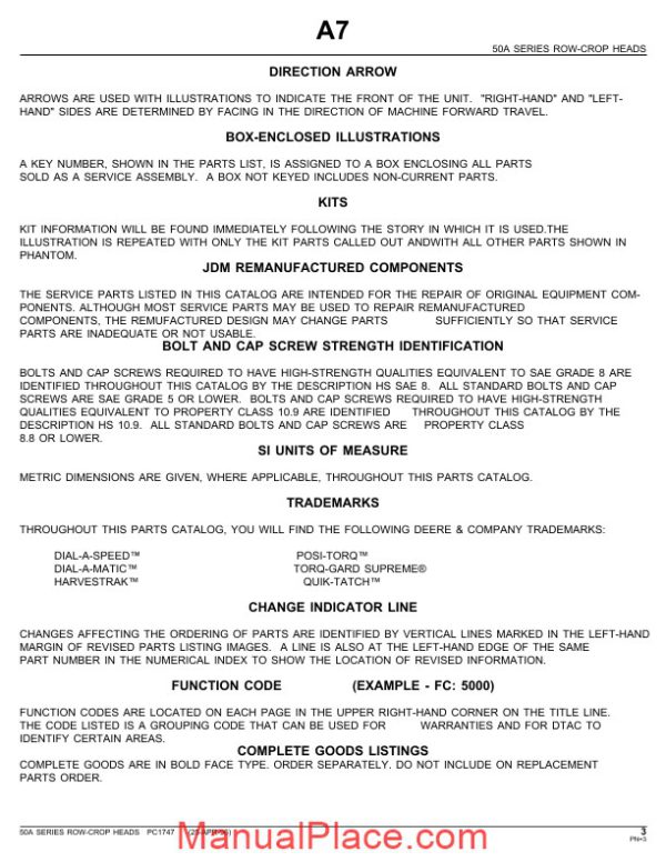 john deere 853a row crop head parts catalog page 3