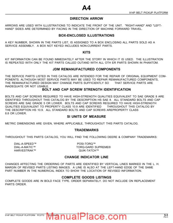 john deere 914p belt pickup with platform parts catalog page 3