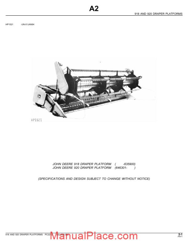 john deere 918 920 draper platforms parts catalog page 1